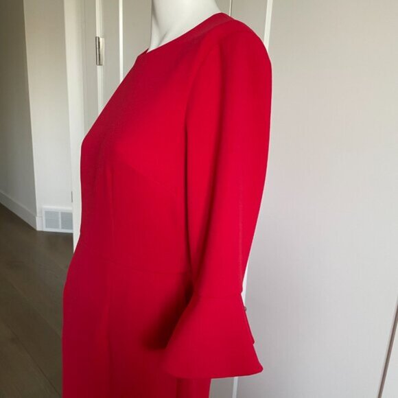 Donna Morgan for Nordstrom Scoop Nk 3/4 Slv Poet/Bell Cuff Poly Dress Bold Red 6 - Picture 7 of 12